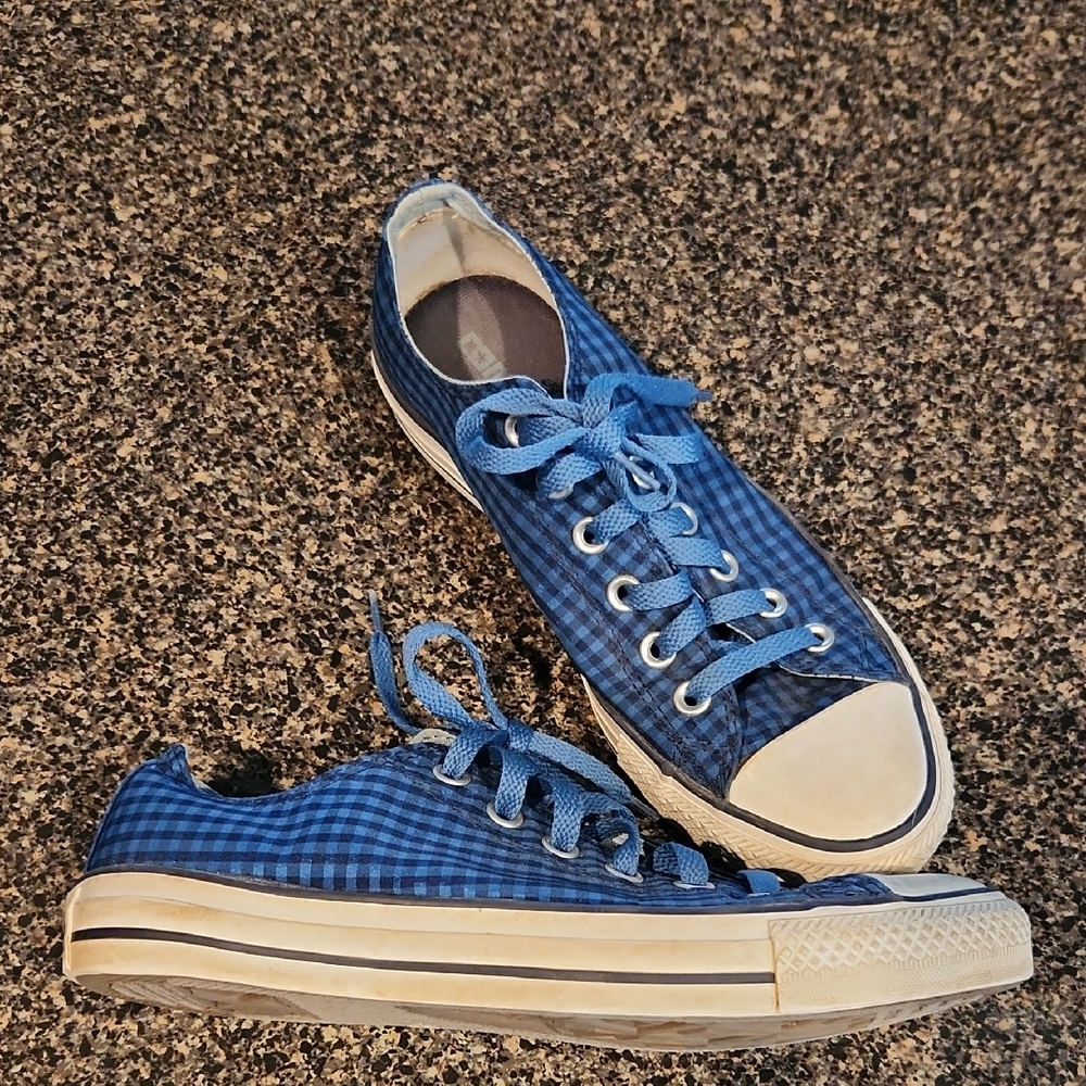 Converse Blue Checkered Low-Top Sneakers Size 8